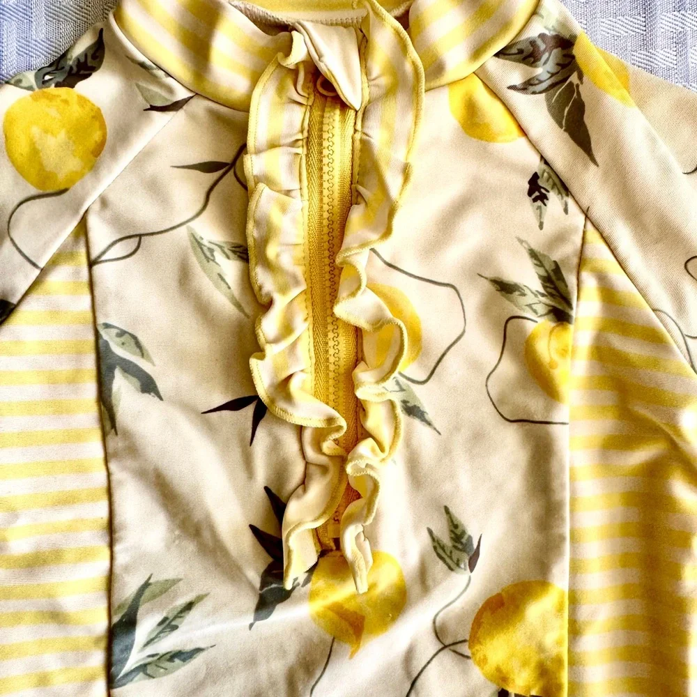 Jessica Simpson Toddler Girl Lemon Print Ruffle Rash Guard‎ Swimsuit Yellow 24M